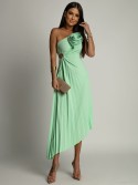 Elegant pleated dress with a pistachio flower AZRHP6987